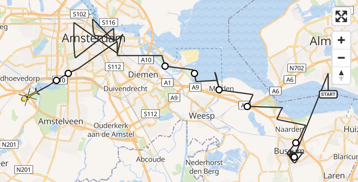 Routekaart van de vlucht: Politieheli naar Badhoevedorp