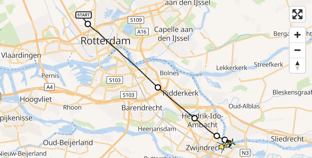 Routekaart van de vlucht: Lifeliner 2 naar Dordrecht