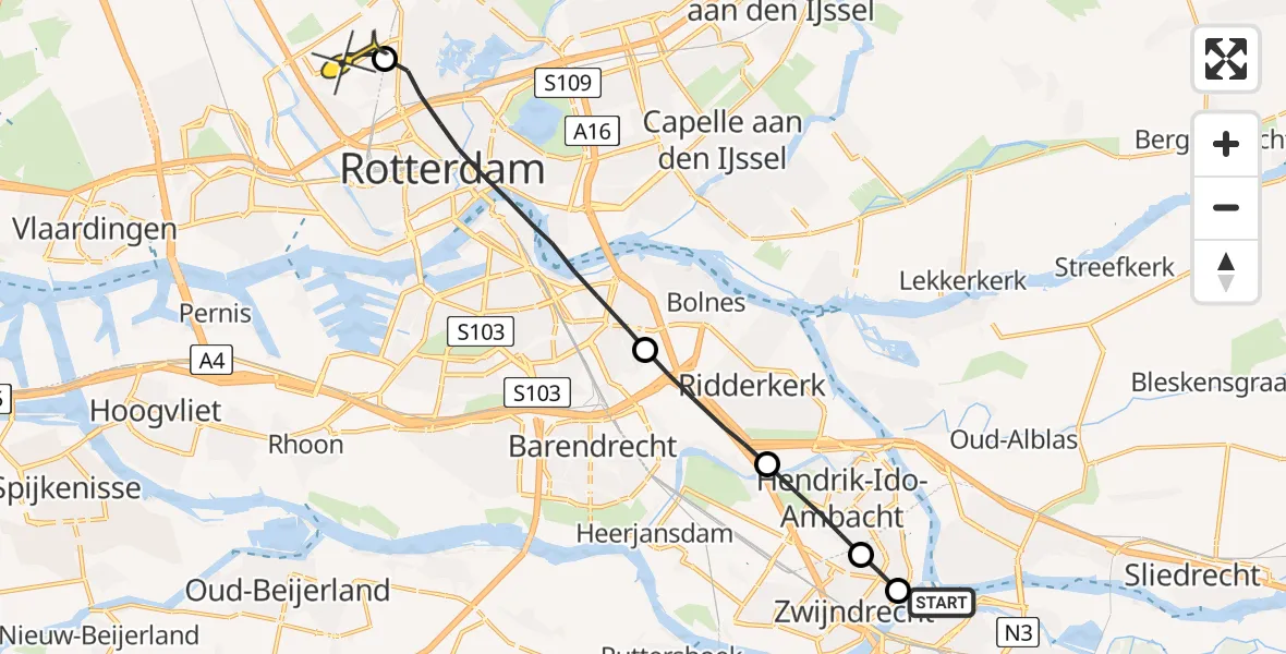 Routekaart van de vlucht: Lifeliner 2 naar Rotterdam The Hague Airport