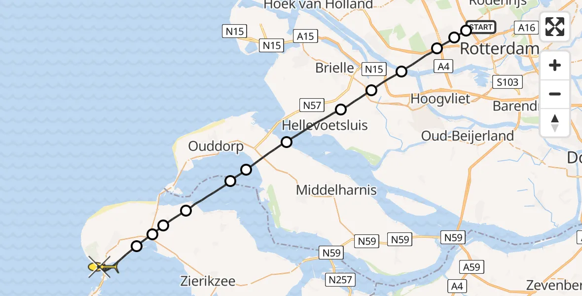 Routekaart van de vlucht: Lifeliner 2 naar Burgh-Haamstede