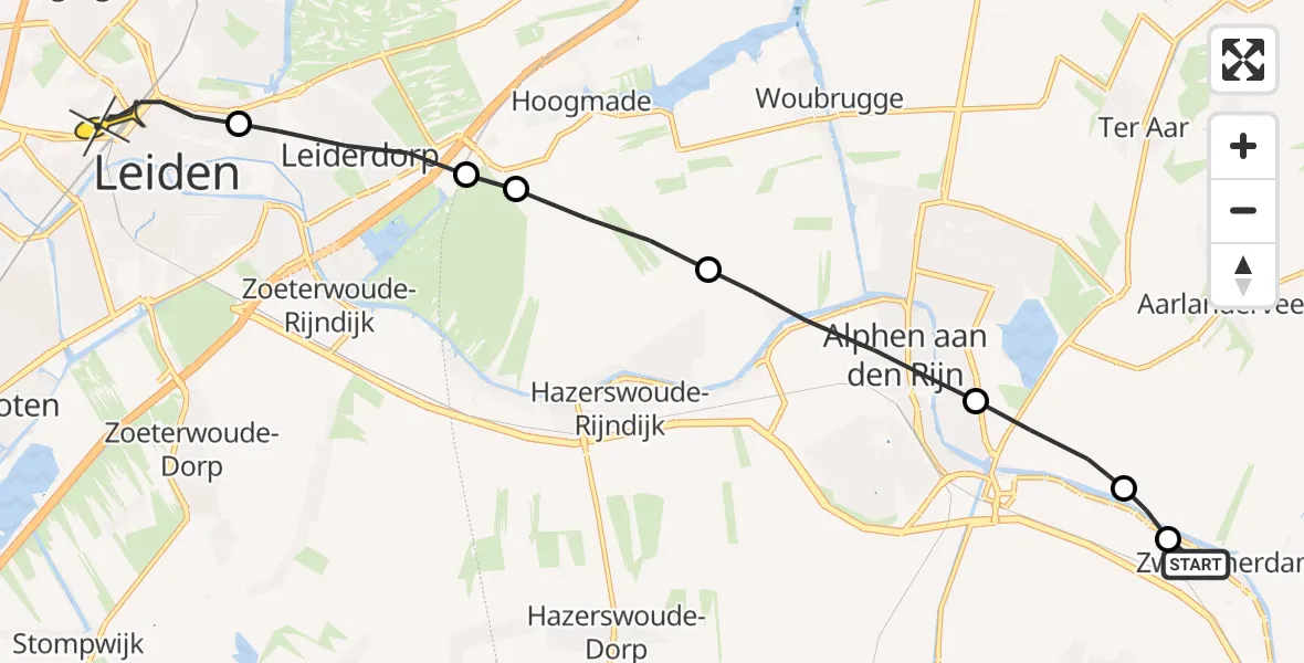 Routekaart van de vlucht: Lifeliner 1 naar Leiden