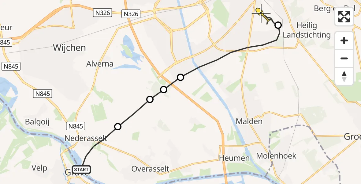 Routekaart van de vlucht: Lifeliner 3 naar Radboud Universitair Medisch Centrum