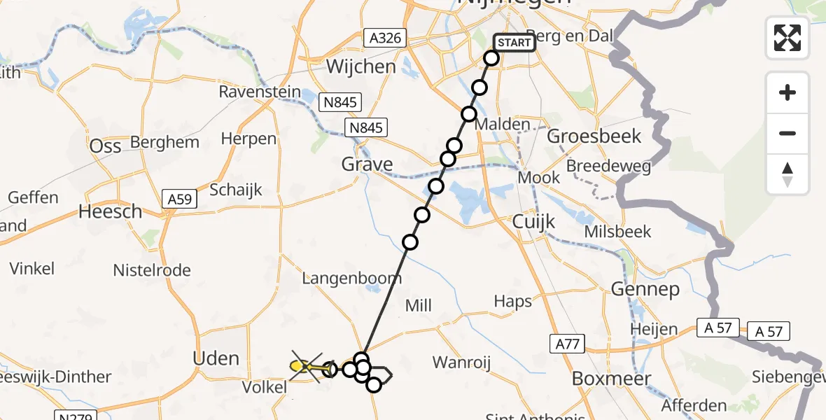 Routekaart van de vlucht: Lifeliner 3 naar Vliegbasis Volkel