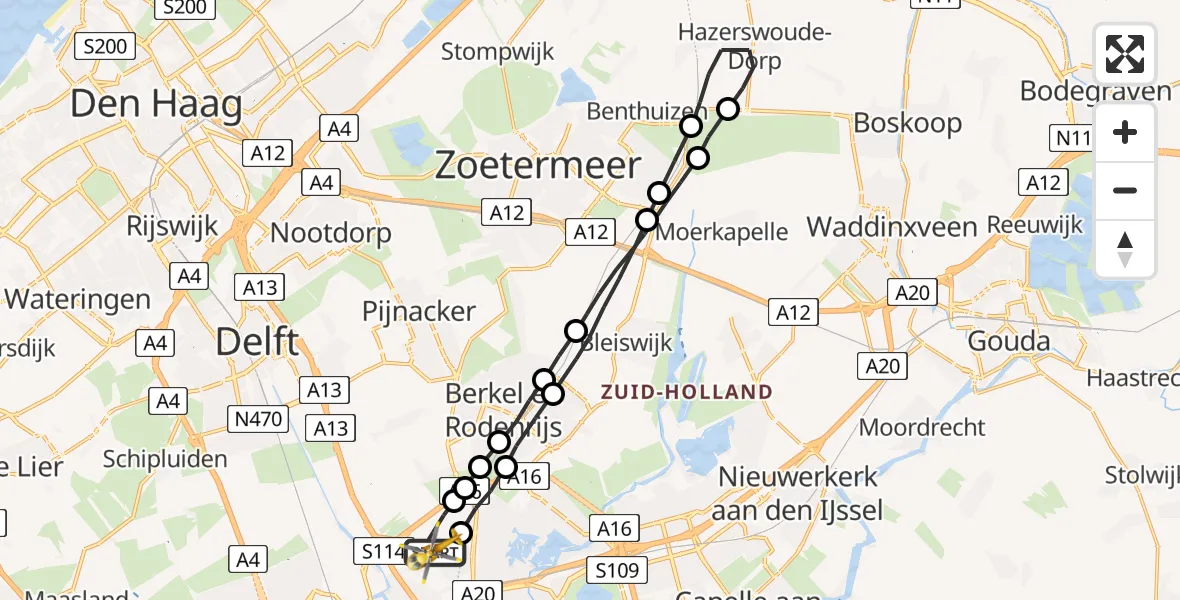 Vluchtroute Traumahelikopter Rotterdam The Hague Airport - Rotterdam The Hague Airport, 19 juli 2023, 23:49