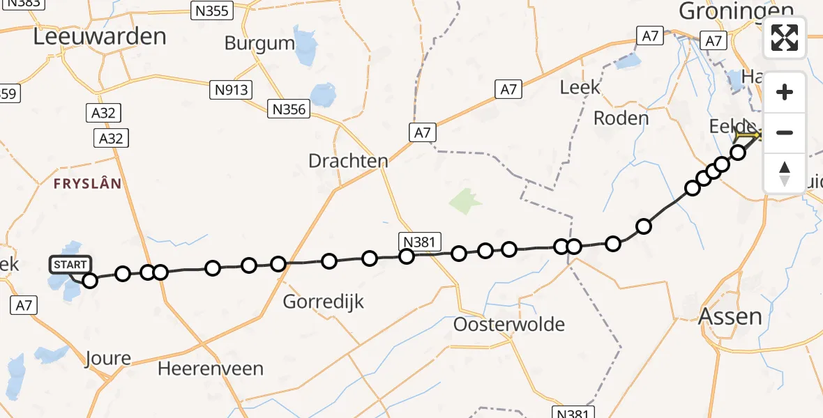 Routekaart van de vlucht: Lifeliner 4 naar Groningen Airport Eelde