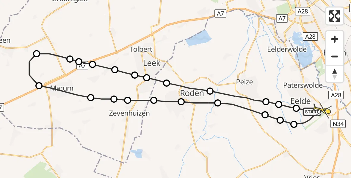 Routekaart van de vlucht: Lifeliner 4 naar Groningen Airport Eelde