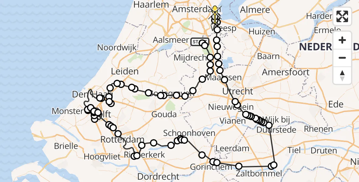 Routekaart van de vlucht: Politieheli naar Amsterdam