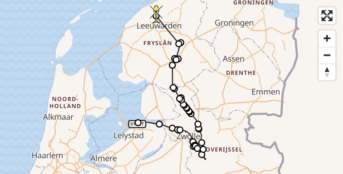 Routekaart van de vlucht: Politieheli naar Stiens