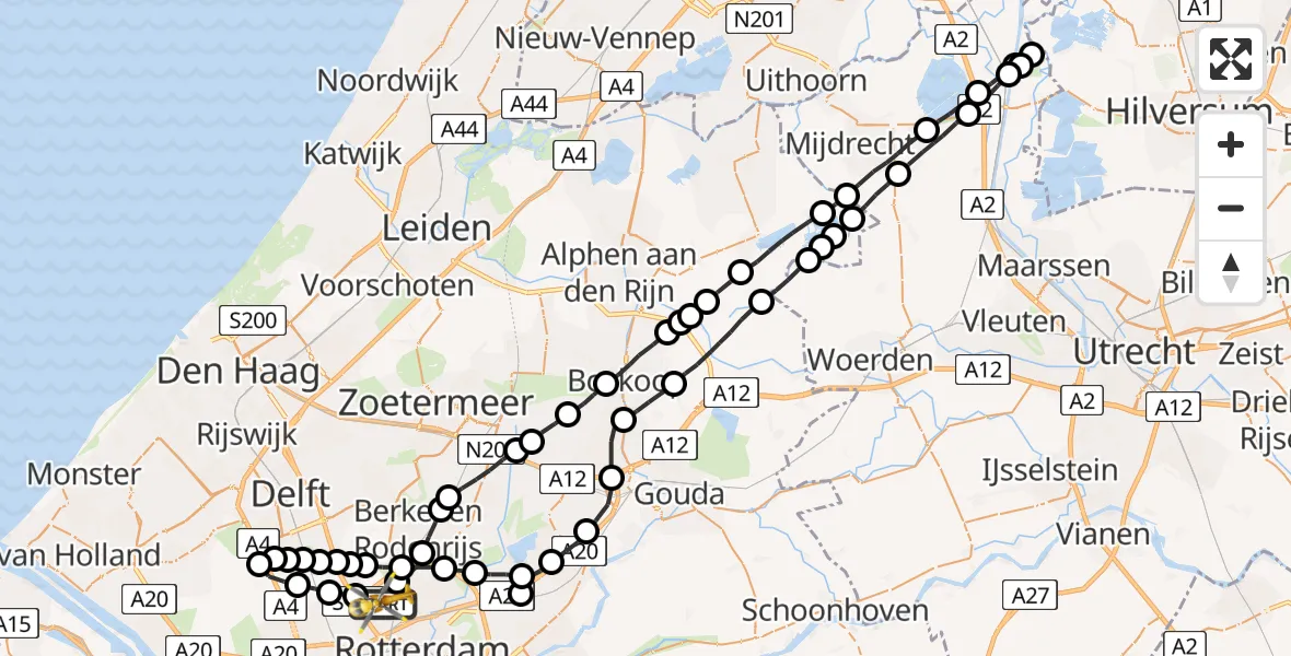 Vluchtroute Traumahelikopter Rotterdam The Hague Airport - Rotterdam The Hague Airport, 20 juli 2023, 09:45
