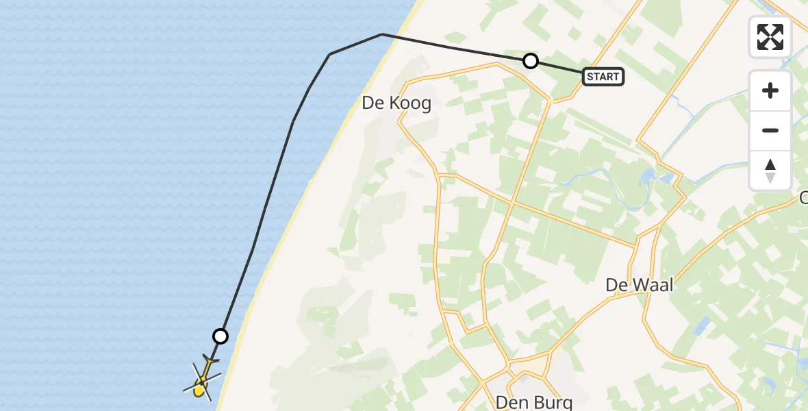 Routekaart van de vlucht: Politiehelikopter naar Den Burg