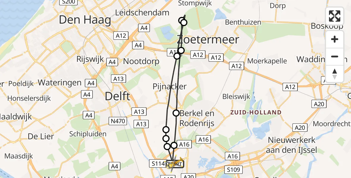 Vluchtroute Traumahelikopter Rotterdam The Hague Airport - Rotterdam The Hague Airport, 20 juli 2023, 10:50