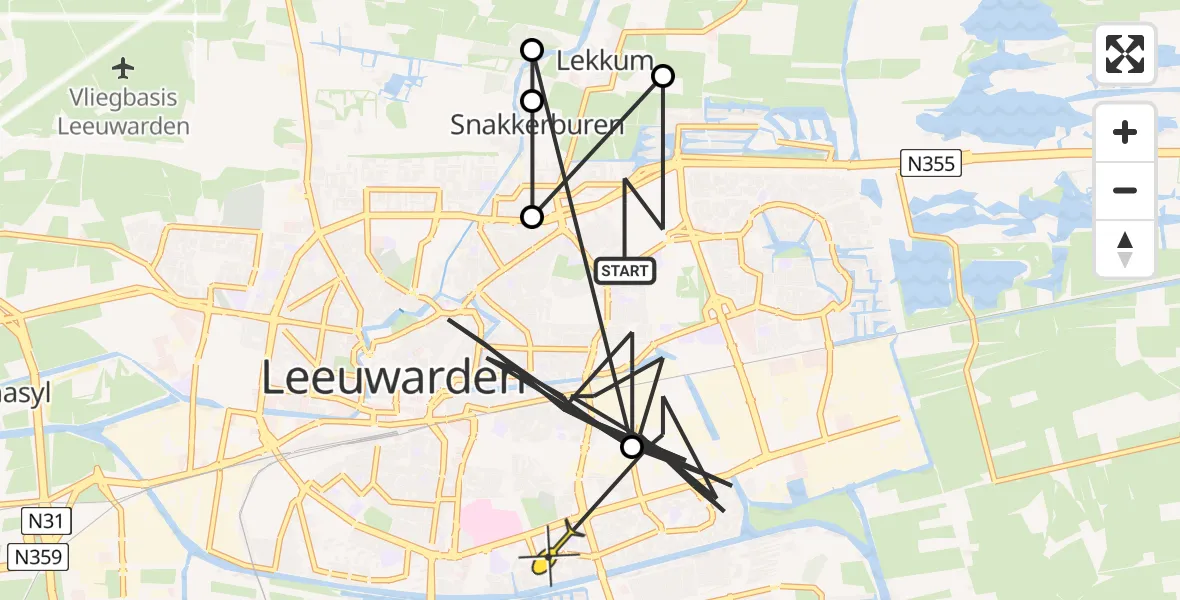 Vluchtroute Politiehelikopter van Leeuwarden naar Leeuwarden