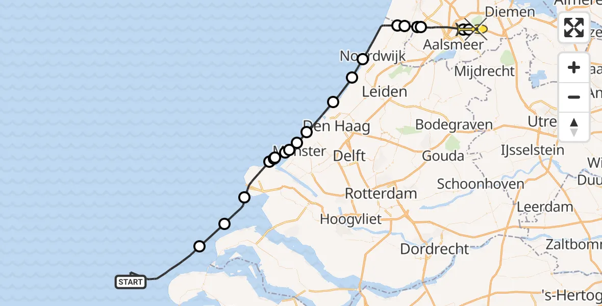 Routekaart van de vlucht: Politieheli naar Amstelveen