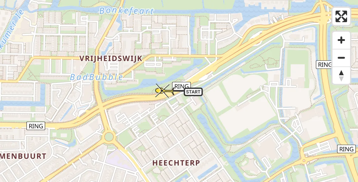 Vluchtroute Traumahelikopter van Leeuwarden naar Leeuwarden