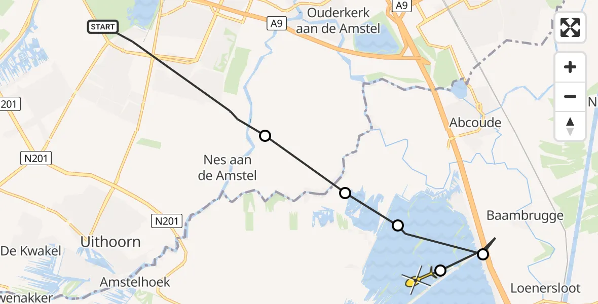 Routekaart van de vlucht: Politieheli naar Vinkeveen