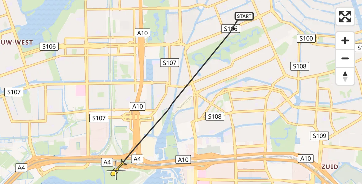 Routekaart van de vlucht: Politieheli naar Amsterdam