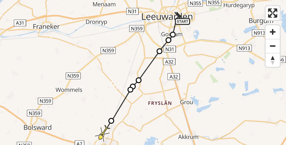 Routekaart van de vlucht: Politieheli naar Loënga