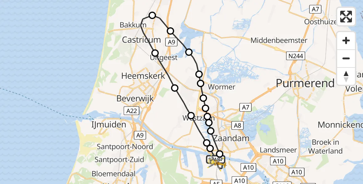 Vluchtroute Traumahelikopter Amsterdam Heliport - Amsterdam Heliport, 20 juli 2023, 12:25
