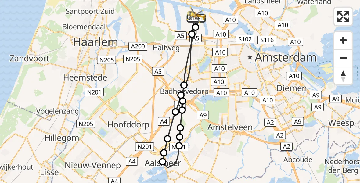 Vluchtroute Traumahelikopter Amsterdam Heliport - Amsterdam Heliport, 20 juli 2023, 12:52