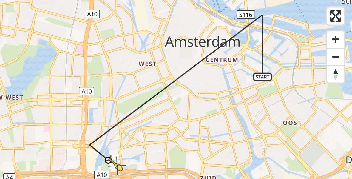 Routekaart van de vlucht: Politieheli naar VU Medisch Centrum Amsterdam