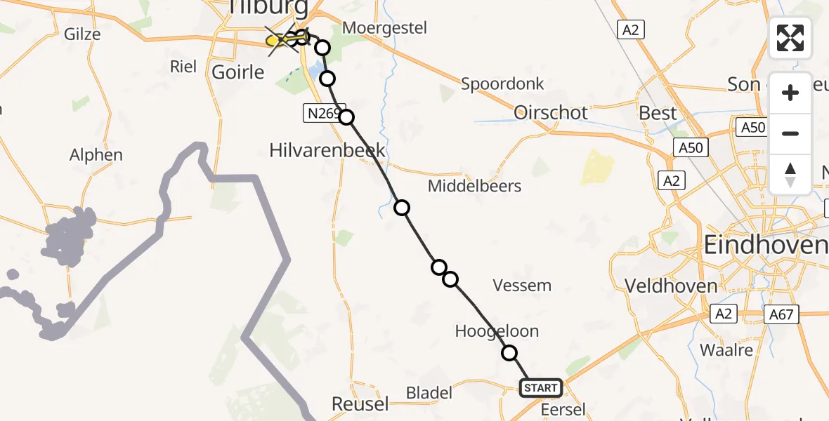 Routekaart van de vlucht: Lifeliner 2 naar Tilburg