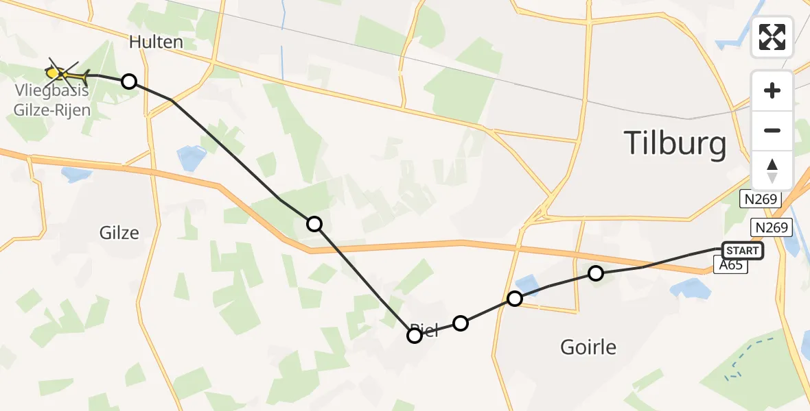 Routekaart van de vlucht: Lifeliner 2 naar Vliegbasis Gilze-Rijen