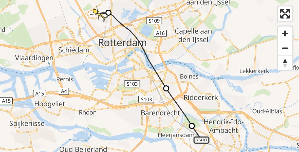 Routekaart van de vlucht: Lifeliner 2 naar Rotterdam The Hague Airport