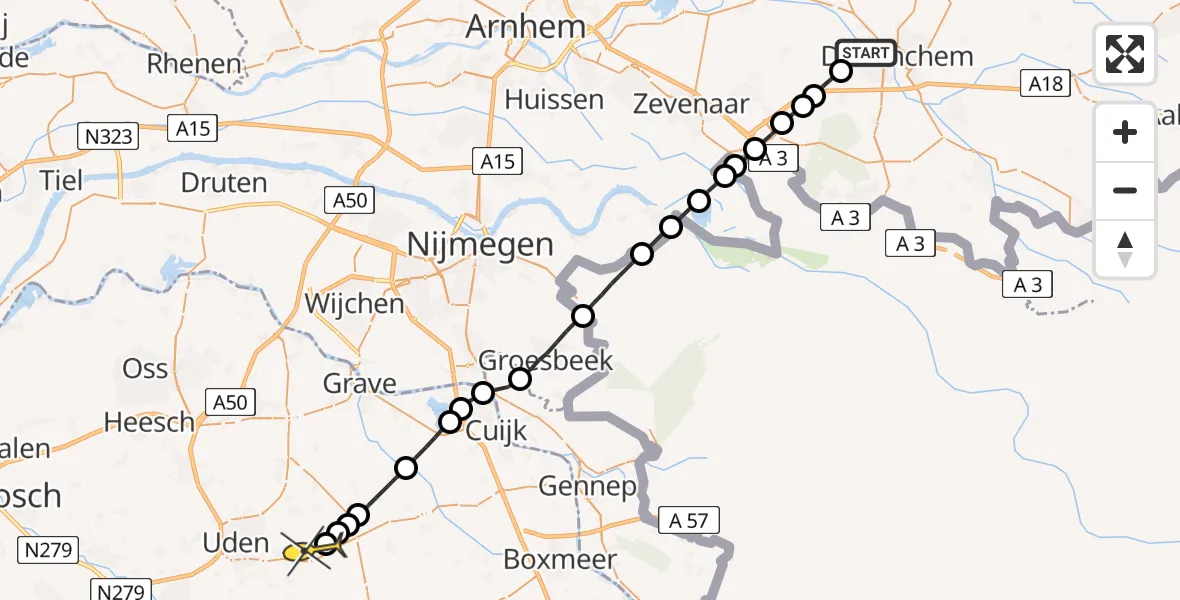 Routekaart van de vlucht: Lifeliner 3 naar Vliegbasis Volkel