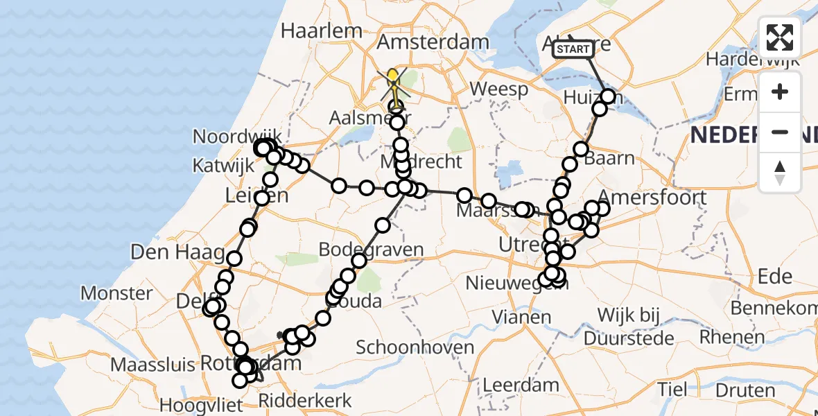 Routekaart van de vlucht: Politieheli naar Schiphol