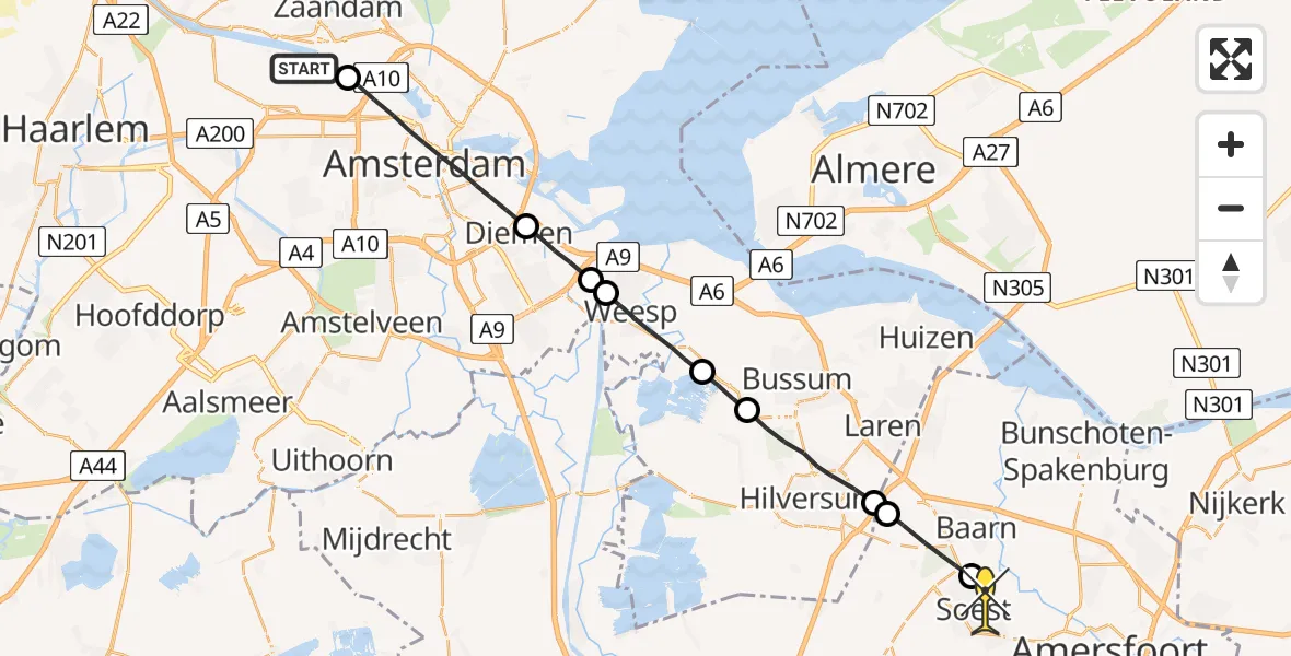 Routekaart van de vlucht: Lifeliner 1 naar Soest