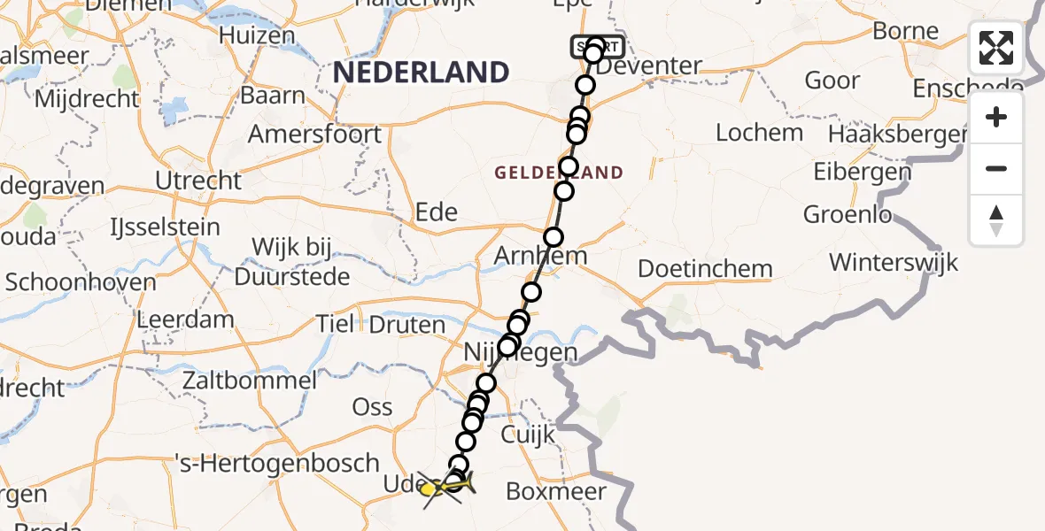 Routekaart van de vlucht: Lifeliner 3 naar Vliegbasis Volkel