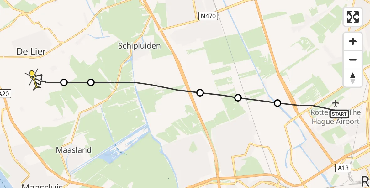 Routekaart van de vlucht: Lifeliner 2 naar De Lier