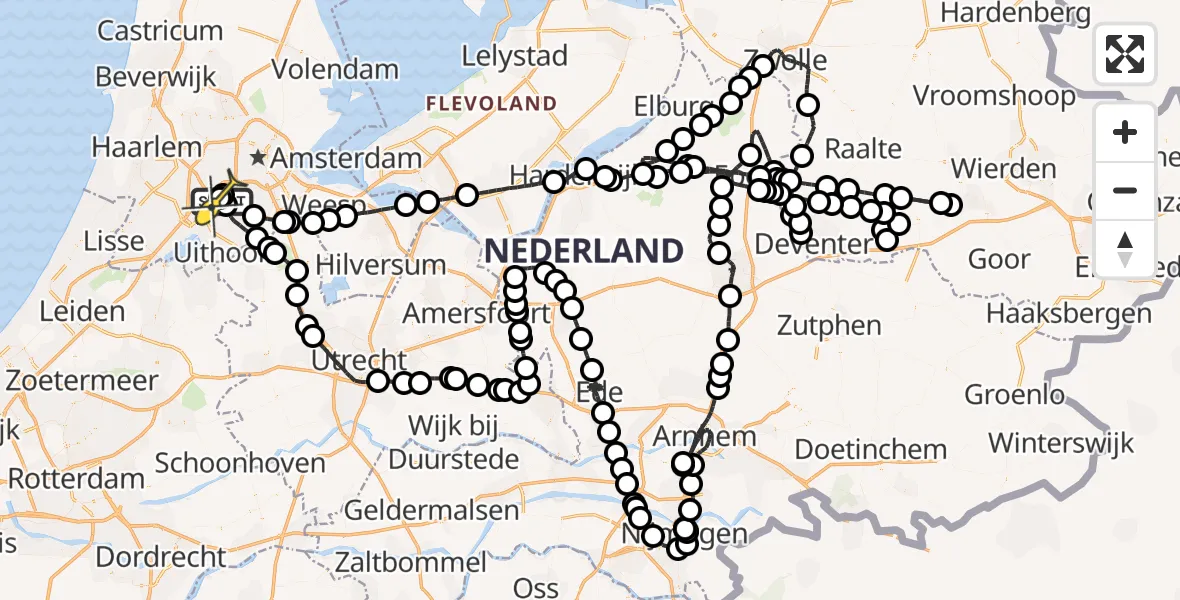 Vluchtroute Politiehelikopter van Schiphol naar Schiphol