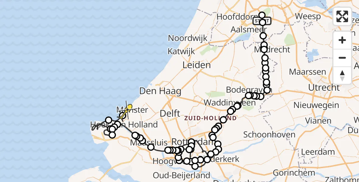 Routekaart van de vlucht: Politieheli naar 's-Gravenzande