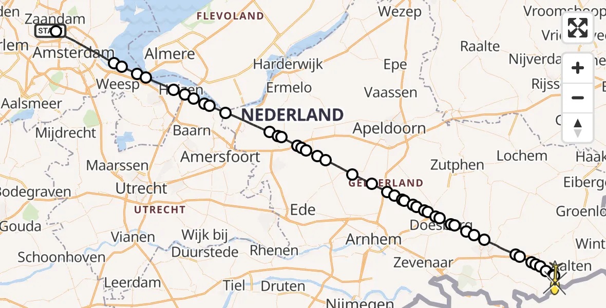 Routekaart van de vlucht: Lifeliner 1 naar Aalten