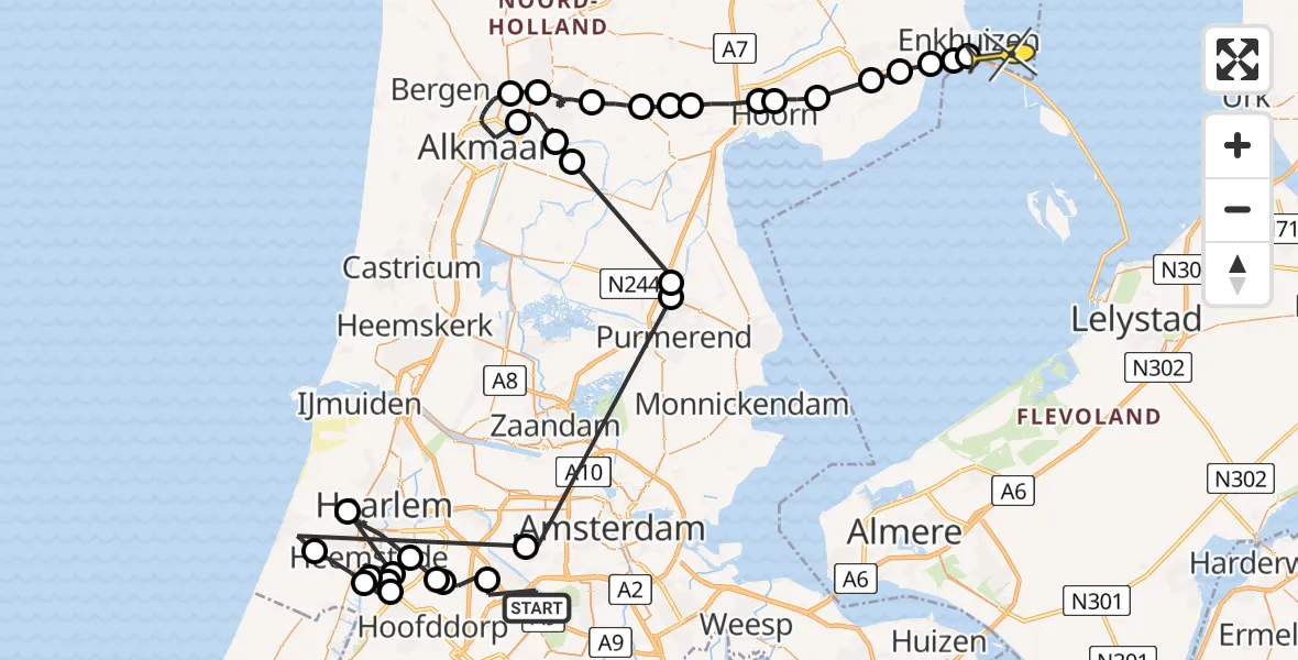 Routekaart van de vlucht: Politiehelikopter naar Enkhuizen