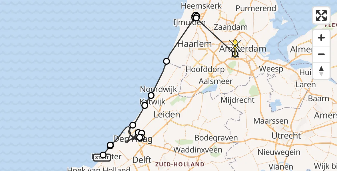 Routekaart van de vlucht: Politiehelikopter naar Amsterdam