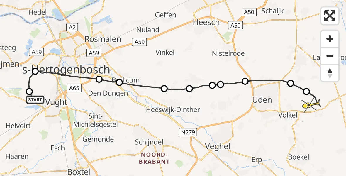 Routekaart van de vlucht: Lifeliner 3 naar Vliegbasis Volkel