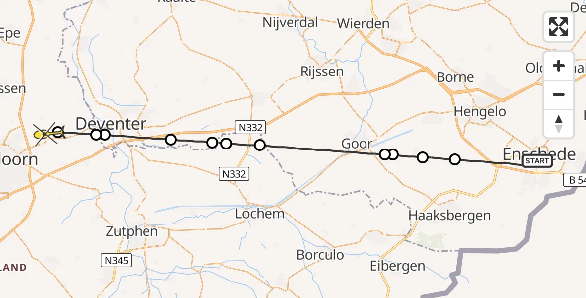 Routekaart van de vlucht: Lifeliner 1 naar Vliegveld Teuge