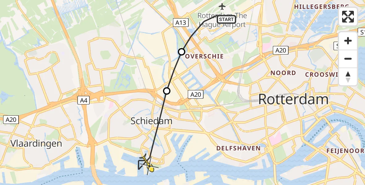 Routekaart van de vlucht: Lifeliner 2 naar Schiedam