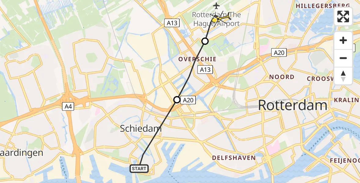 Routekaart van de vlucht: Lifeliner 2 naar Rotterdam The Hague Airport