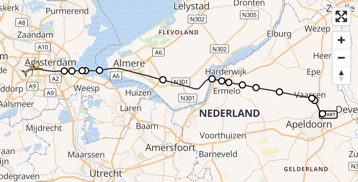 Routekaart van de vlucht: Lifeliner 1 naar Amsterdam