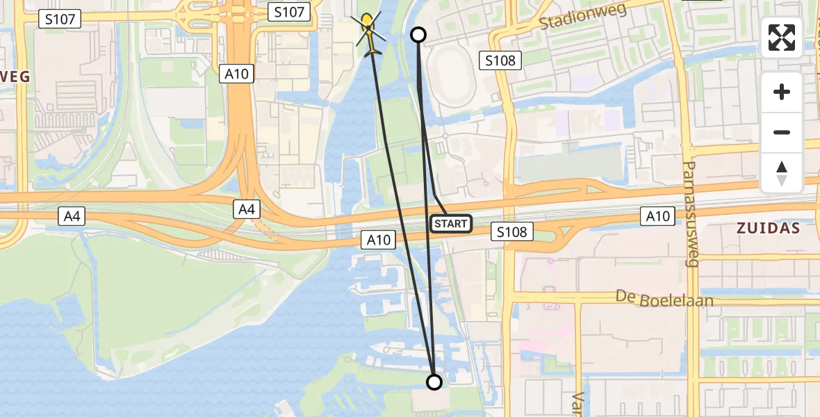 Routekaart van de vlucht: Politieheli naar Amsterdam