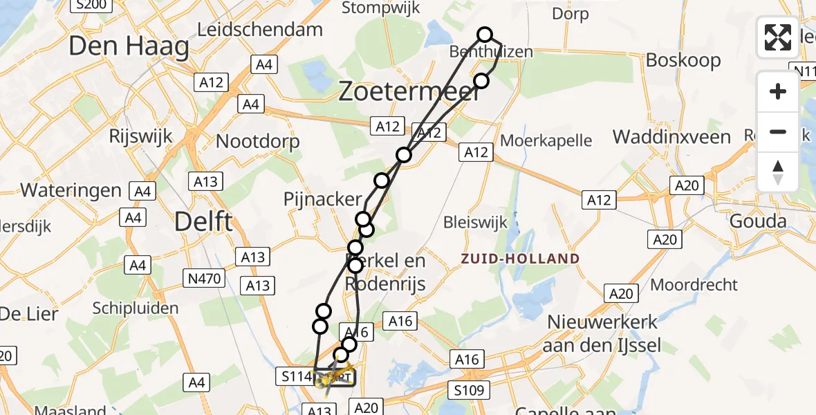 Vluchtroute Traumahelikopter Rotterdam The Hague Airport - Rotterdam The Hague Airport, 20 juli 2023, 20:43