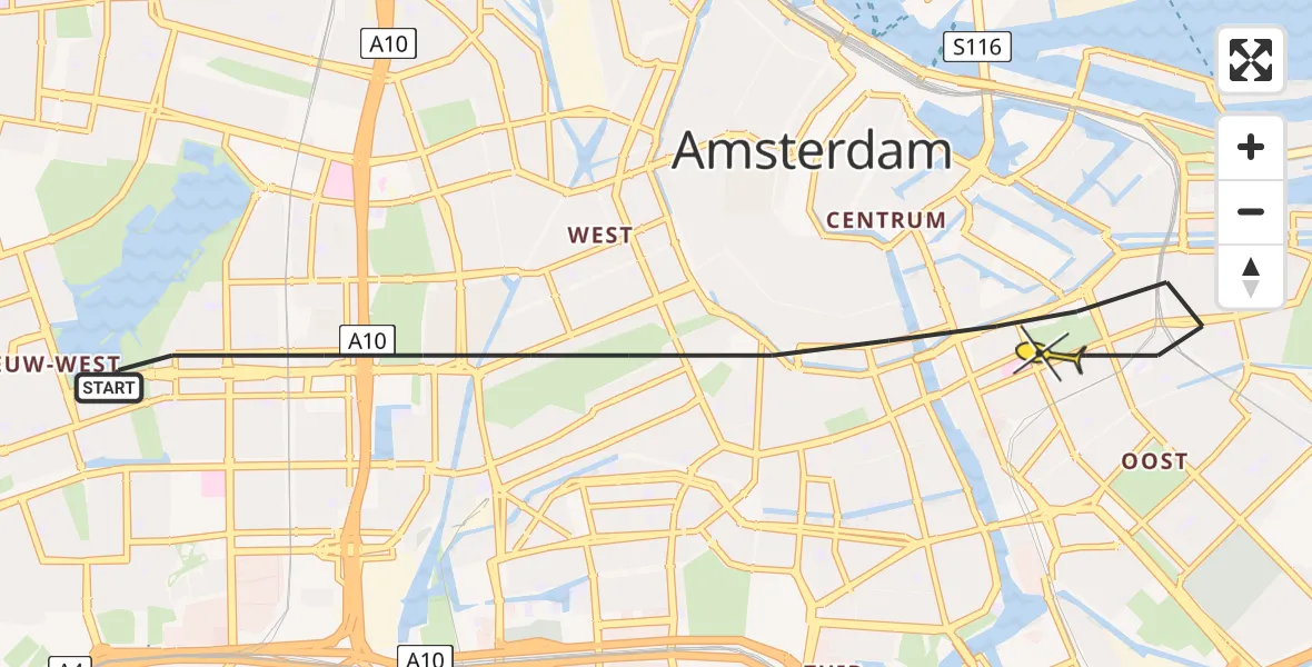 Routekaart van de vlucht: Lifeliner 1 naar Amsterdam