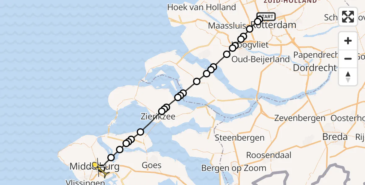 Routekaart van de vlucht: Lifeliner 2 naar Middelburg
