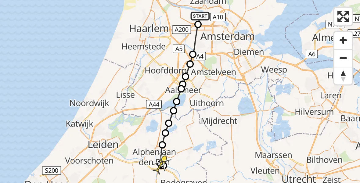 Routekaart van de vlucht: Lifeliner 1 naar Aarlanderveen