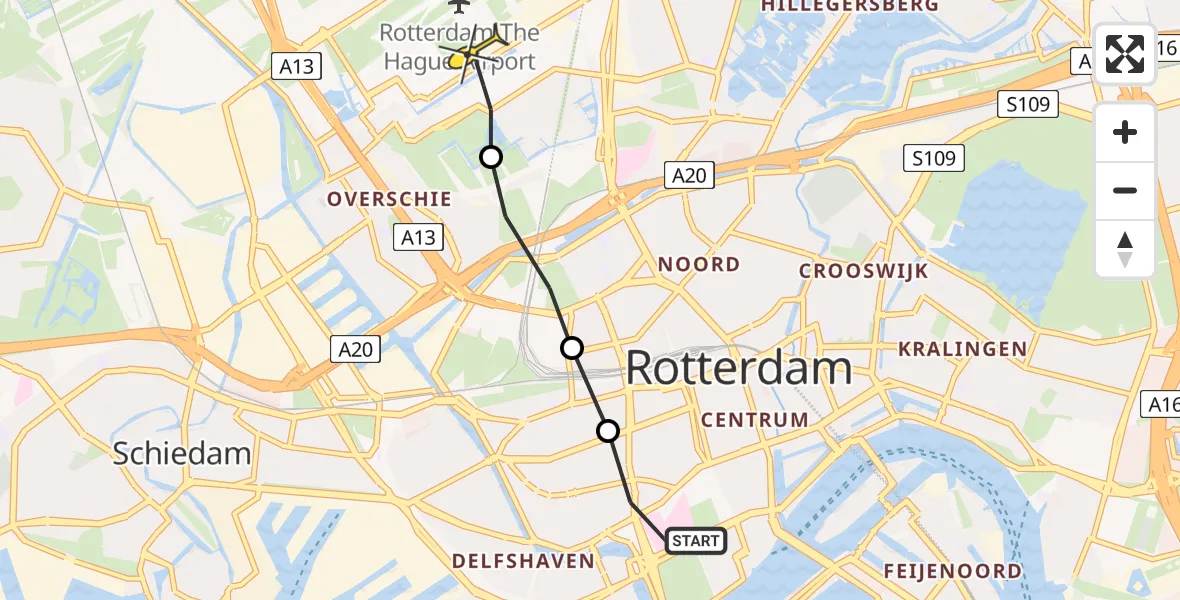 Routekaart van de vlucht: Lifeliner 2 naar Rotterdam The Hague Airport