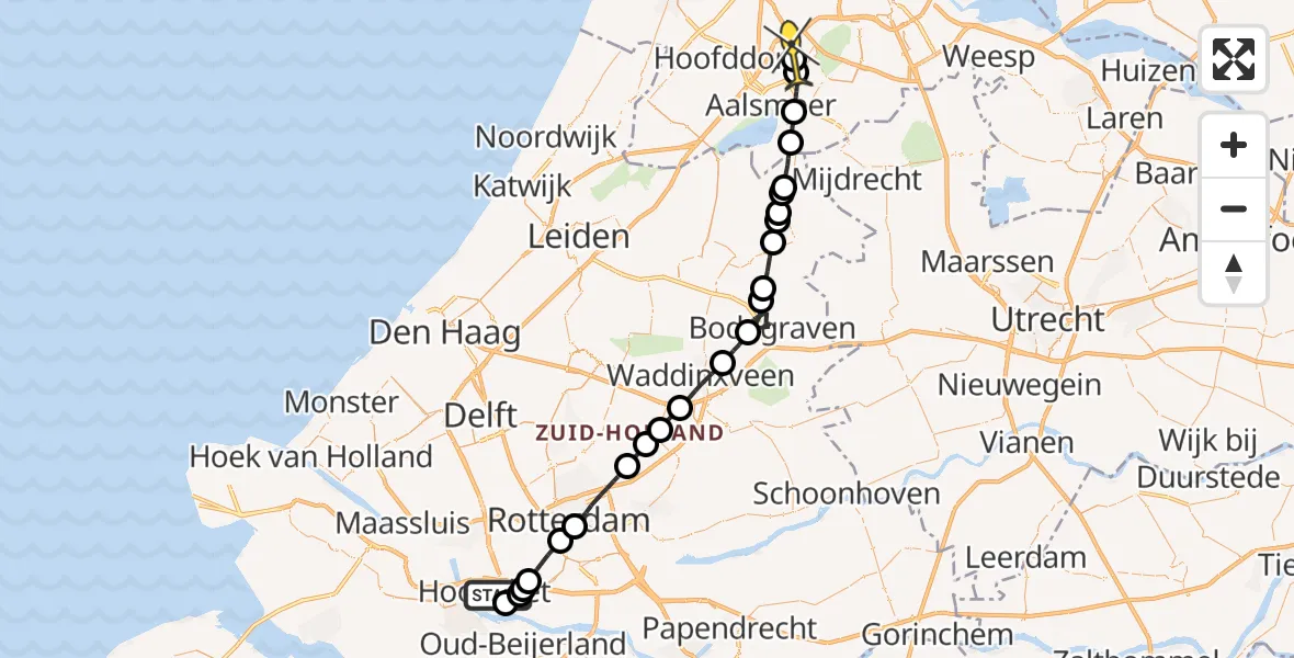 Routekaart van de vlucht: Politiehelikopter naar Luchthaven Schiphol