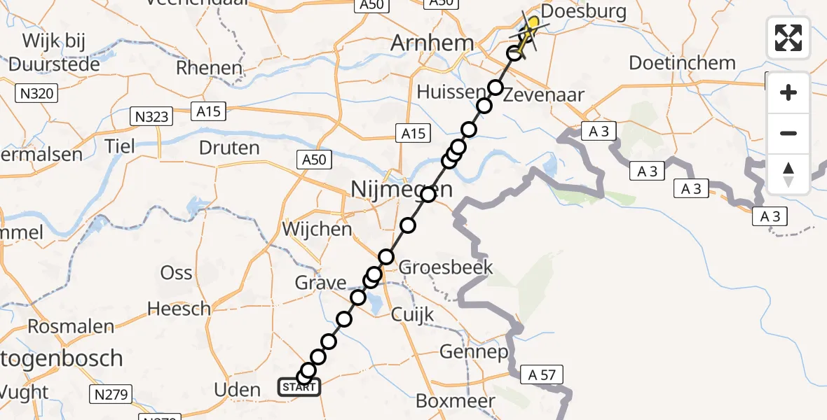 Routekaart van de vlucht: Lifeliner 3 naar Giesbeek